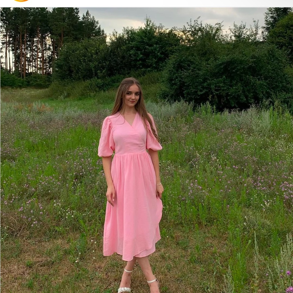 Elegant Gauze Pink Midi Dress